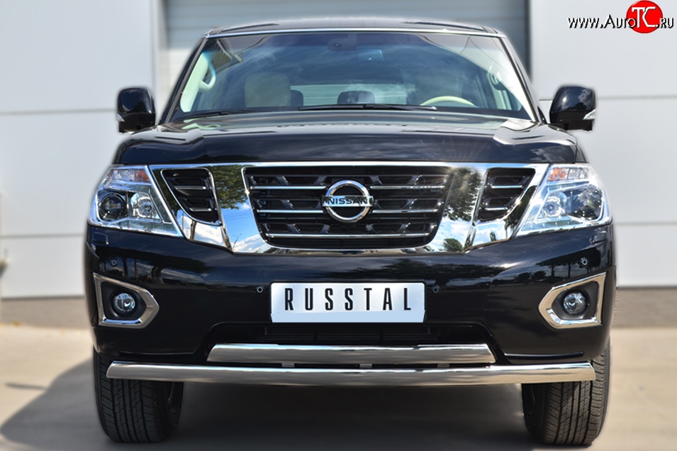 17 999 р. Защита переднего бампера (2 трубыØ75х42 мм, нержавейка) Russtal Nissan Patrol 6 Y62 дорестайлинг (2010-2014)  с доставкой в г. Керчь