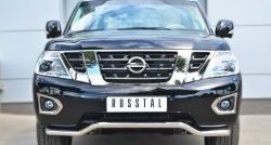 Защита переднего бампера (Ø63 мм волна, нержавейка) SLITKOFF Nissan Patrol  6 (2010-2014) Y62 дорестайлинг