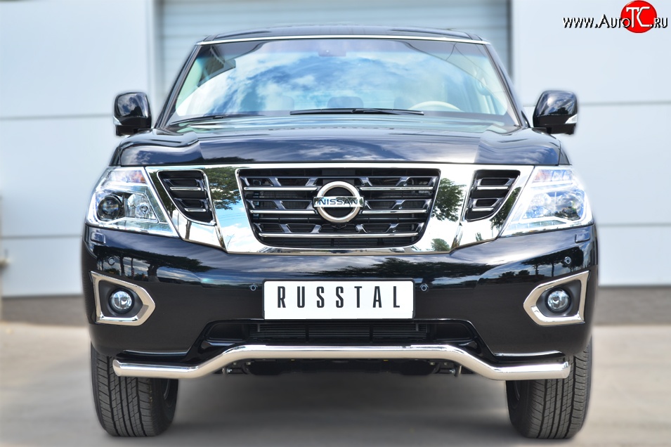 19 699 р. Защита переднего бампера (Ø63 мм волна, нержавейка) SLITKOFF Nissan Patrol 6 Y62 дорестайлинг (2010-2014)  с доставкой в г. Керчь