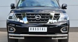 Защита переднего бампера (Ø63 мм с углами, нержавейка) SLITKOFF Nissan Patrol  6 (2010-2014) Y62 дорестайлинг