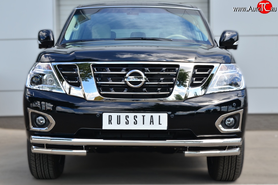 28 899 р. Защита переднего бампера (Ø63 мм с углами, нержавейка) SLITKOFF  Nissan Patrol  6 (2010-2014) Y62 дорестайлинг  с доставкой в г. Керчь