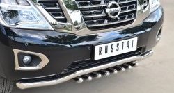 26 399 р. Одинарная фигурная защита переднего бампера из трубы диаметром 63 мм с зубьями (рестайлинг) SLITKOFF  Nissan Patrol  6 (2010-2014) Y62 дорестайлинг  с доставкой в г. Керчь. Увеличить фотографию 2