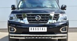 Защита переднего бампера (Ø63 мм с зубами, нержавейка) SLITKOFF Nissan Patrol  6 (2014-2017) Y62 рестайлинг