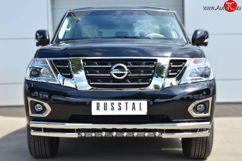 30 999 р. Защита переднего бампера (Ø63 мм с зубами, нержавейка) SLITKOFF Nissan Patrol 6 Y62 рестайлинг (2014-2017)  с доставкой в г. Керчь
