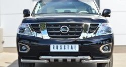 Защита переднего бампера (2 трубы Ø76 мм с зубами, нержавейка) SLITKOFF Nissan Patrol  6 (2014-2017) Y62 рестайлинг