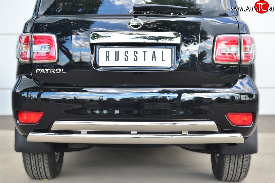 17 999 р. Защита заднего бампера (2 трубы Ø76х42 мм, нержавейка) Russtal Nissan Patrol 6 Y62 рестайлинг (2014-2017)  с доставкой в г. Керчь