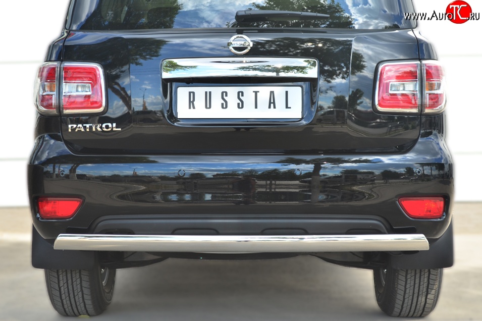 11 599 р. Защита заднего бампера (Ø75x42 мм, нержавейка) Russtal Nissan Patrol 6 Y62 рестайлинг (2014-2017)  с доставкой в г. Керчь