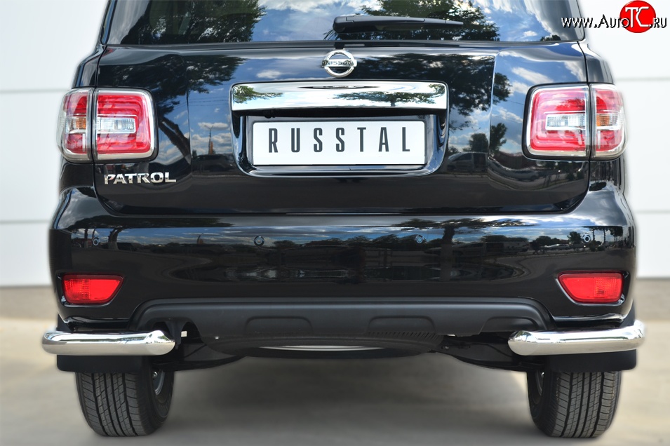11 999 р. Защита заднего бампера (Ø76 мм уголки, нержавейка) SLITKOFF Nissan Patrol 6 Y62 рестайлинг (2014-2017)  с доставкой в г. Керчь