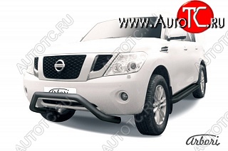 19 439 р. Защита переднего бампера Arbori (низкая - mini, черная, 1 труба d76 mm). Nissan Patrol 6 Y62 дорестайлинг (2010-2014)  с доставкой в г. Керчь