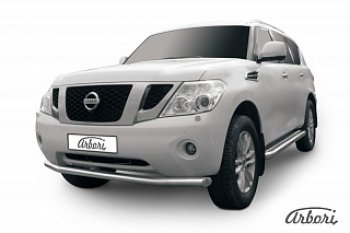 Защита переднего бампера Arbori (нержавейка, 1 труба d76 mm). Nissan Patrol 6 Y62 дорестайлинг (2010-2014)