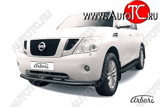 14 039 р. Защита переднего бампера Arbori (черная, 2 трубы d76 и 57 mm) Nissan Patrol 6 Y62 дорестайлинг (2010-2014)  с доставкой в г. Керчь