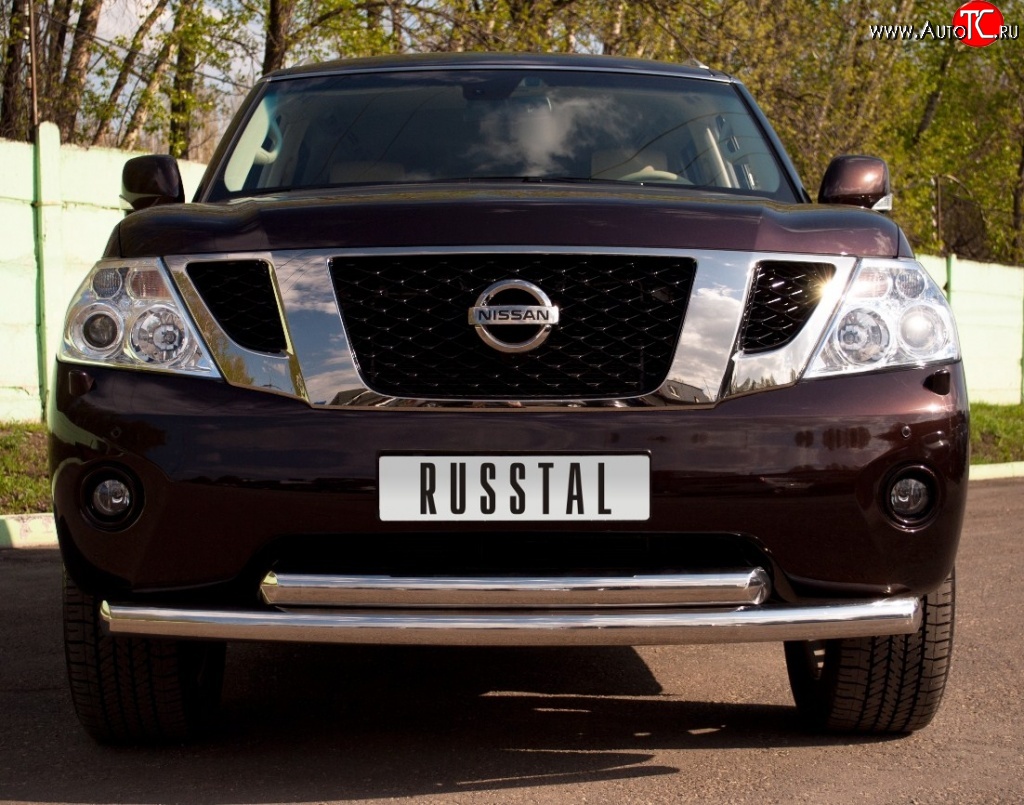 23 999 р. Защита переднего бампера (2 трубыØ76 мм, нержавейка) SLITKOFF Nissan Patrol 6 Y62 дорестайлинг (2010-2014)  с доставкой в г. Керчь