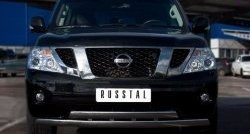 Защита переднего бампера (2 трубыØ75х42 мм, нержавейка) Russtal Nissan Patrol 6 Y62 дорестайлинг (2010-2014)