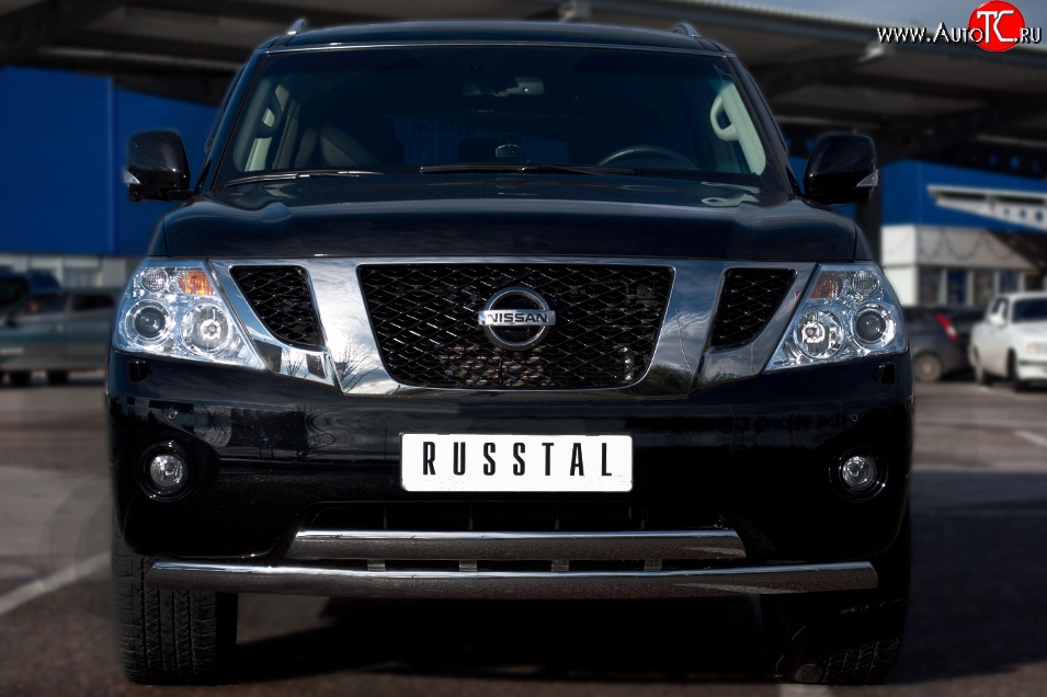 17 999 р. Защита переднего бампера (2 трубыØ75х42 мм, нержавейка) Russtal Nissan Patrol 6 Y62 дорестайлинг (2010-2014)  с доставкой в г. Керчь