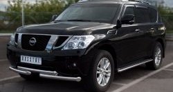 16 849 р. Защита переднего бампера (2 трубы Ø42 мм, нержавейка) SLITKOFF Nissan Patrol 6 Y62 дорестайлинг (2010-2014)  с доставкой в г. Керчь. Увеличить фотографию 4