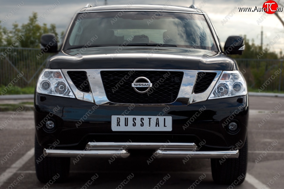 16 849 р. Защита переднего бампера (2 трубы Ø42 мм, нержавейка) SLITKOFF Nissan Patrol 6 Y62 дорестайлинг (2010-2014)  с доставкой в г. Керчь