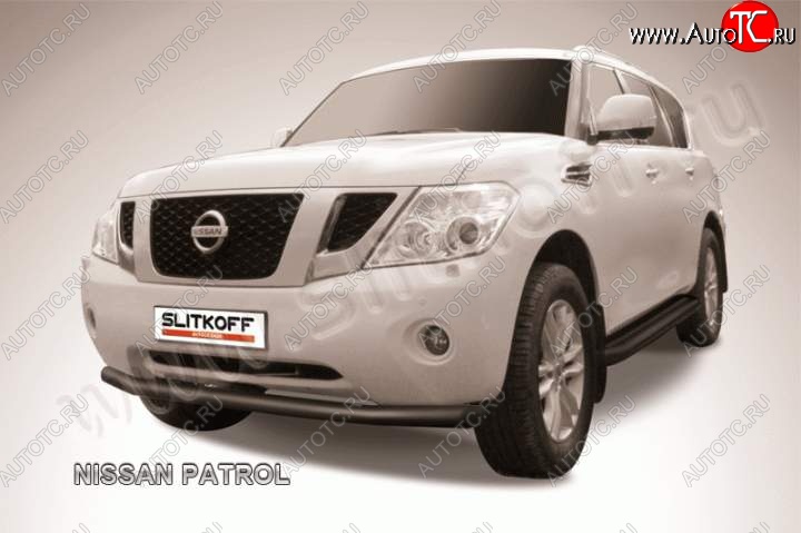 12 649 р. Защита переднего бампер Slitkoff Nissan Patrol 6 Y62 дорестайлинг (2010-2014) (Цвет: серебристый)  с доставкой в г. Керчь