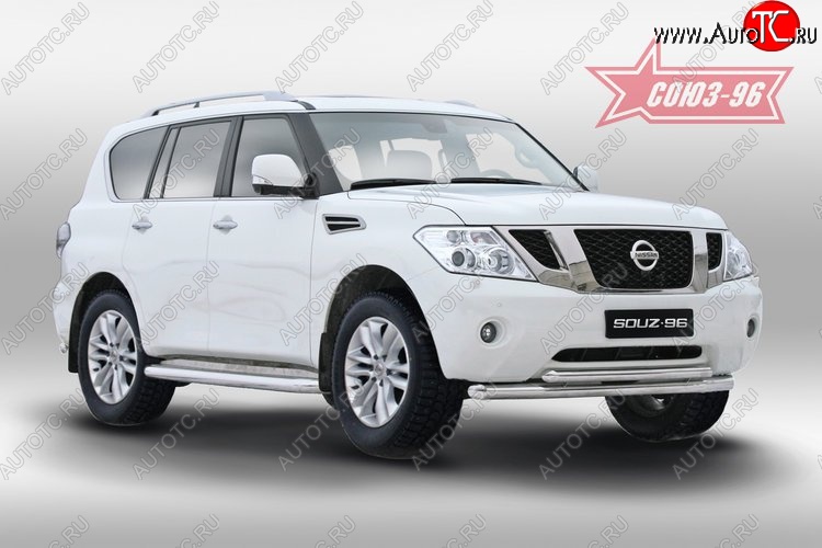 23 984 р. Защита переднего бампера двойная Souz-96 (d76/60) Nissan Patrol 6 Y62 дорестайлинг (2010-2014)  с доставкой в г. Керчь