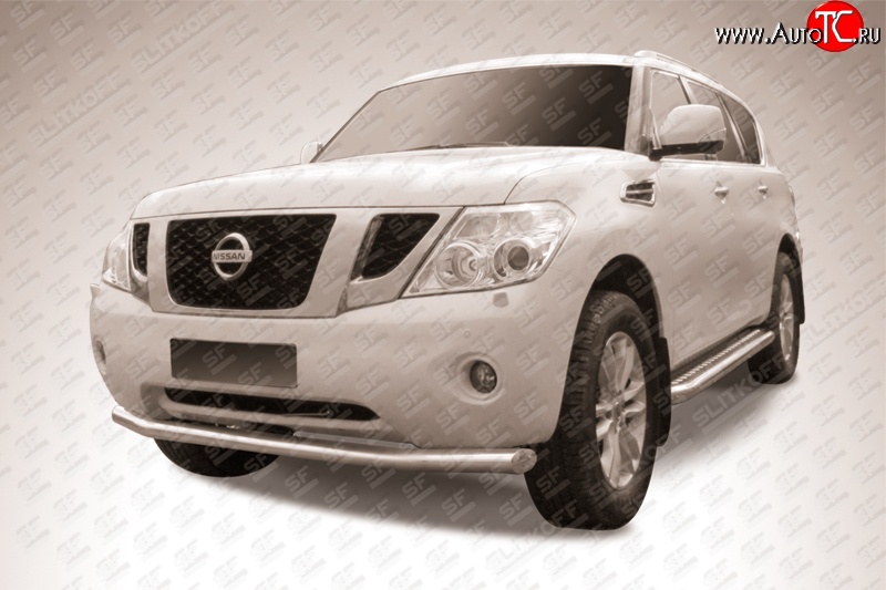 17 799 р. Одинарная защита переднего бампера из трубы диаметром 76 мм Slitkoff Nissan Patrol 6 Y62 дорестайлинг (2010-2014) (Нержавейка, Полированная)  с доставкой в г. Керчь