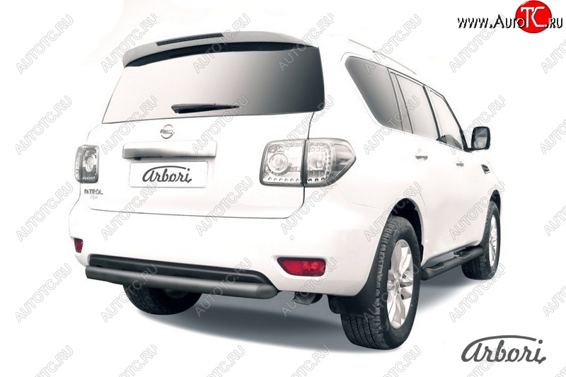 13 409 р. Защита заднего бампера Arbori (короткая, черная, 1 труба d76 mm). Nissan Patrol 6 Y62 дорестайлинг (2010-2014)  с доставкой в г. Керчь