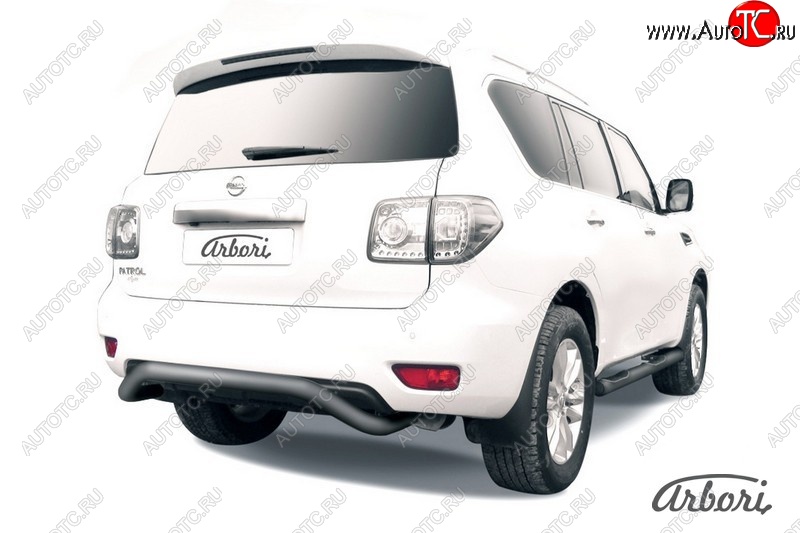 12 869 р. Защита заднего бампера Arbori (скоба, черная, 1 труба d76 mm). Nissan Patrol 6 Y62 дорестайлинг (2010-2014)  с доставкой в г. Керчь