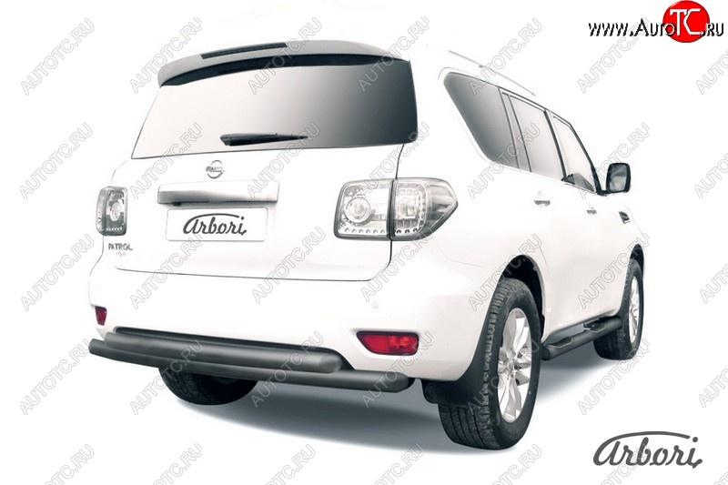 13 769 р. Защита заднего бампера Arbori (черная, 2 трубы d76 mm). Nissan Patrol 6 Y62 дорестайлинг (2010-2014)  с доставкой в г. Керчь