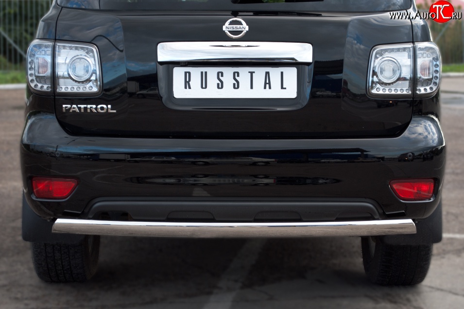 11 599 р. Защита заднего бампера из овальной трубы диаметром 75x42 мм Russtal Nissan Patrol 6 Y62 дорестайлинг (2010-2014)  с доставкой в г. Керчь