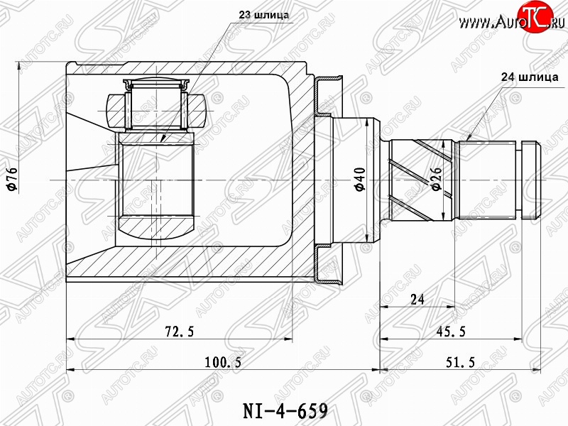 2 899 р. Правый шрус (внутренний) SAT (23*24*40 мм) Nissan Primera 3 седан P12 (2001-2008)  с доставкой в г. Керчь