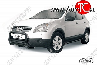 12 788 р. Защита переднего бампера Arbori (низкая, черная, 1 труба d57 mm). Nissan Qashqai 1 дорестайлинг (2007-2010)  с доставкой в г. Керчь