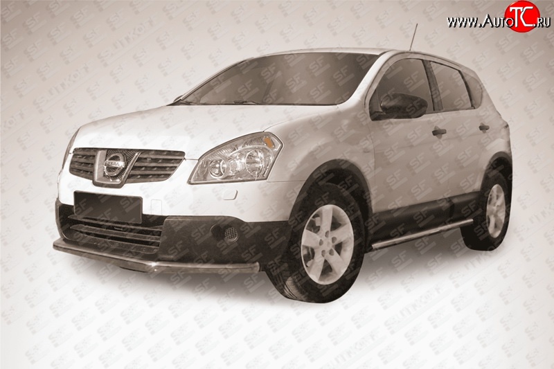 11 749 р. Защита переднего бампера из длинной трубы диаметром 57 мм Slitkoff  Nissan Qashqai  1 (2007-2010) дорестайлинг (Нержавейка, Полированная)  с доставкой в г. Керчь