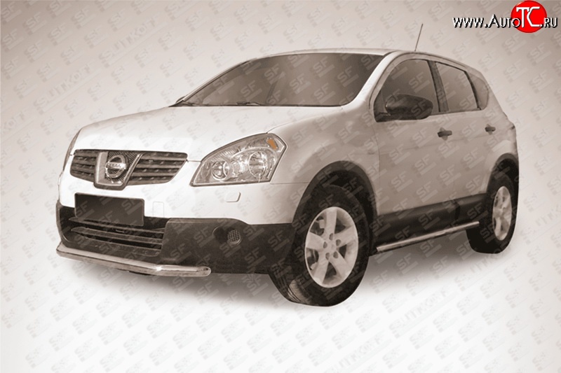 11 499 р. Защита переднего бампера из короткой трубы диаметром 57 мм Slitkoff  Nissan Qashqai  1 (2007-2010) дорестайлинг (Нержавейка, Полированная)  с доставкой в г. Керчь