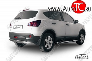 10 709 р. Защита заднего бампера Arbori (нержавейка, 2 трубы d57 и 42 mm). Nissan Qashqai 1 дорестайлинг (2007-2010)  с доставкой в г. Керчь