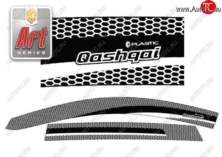 2 199 р. Дефлектора окон CA-Plastic  Nissan Qashqai  2 (2017-2022) J11 рестайлинг (Серия Art черная, Без хром.молдинга)  с доставкой в г. Керчь