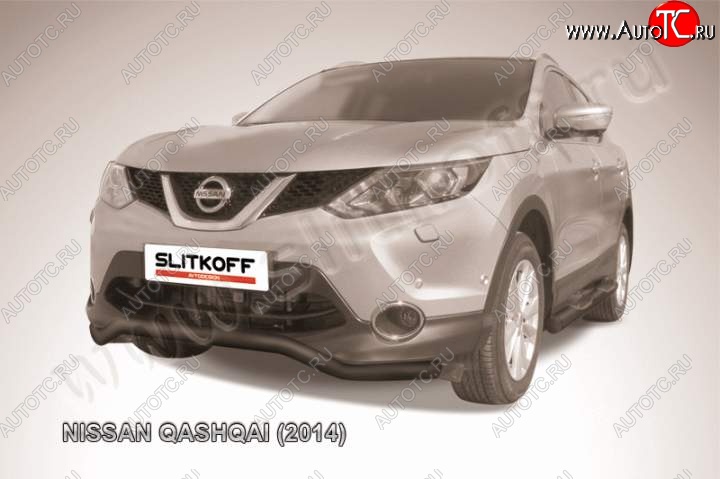 9 649 р. Защита переднего бампер Slitkoff Nissan Qashqai 2 J11 дорестайлинг (2013-2019) (Цвет: серебристый)  с доставкой в г. Керчь
