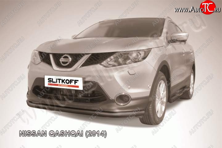 8 299 р. Защита переднего бампер Slitkoff Nissan Qashqai 2 J11 дорестайлинг (2013-2019) (Цвет: серебристый)  с доставкой в г. Керчь