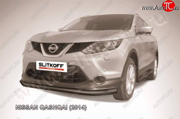 9 649 р. Защита переднего бампер Slitkoff Nissan Qashqai 2 J11 дорестайлинг (2013-2019) (Цвет: серебристый)  с доставкой в г. Керчь