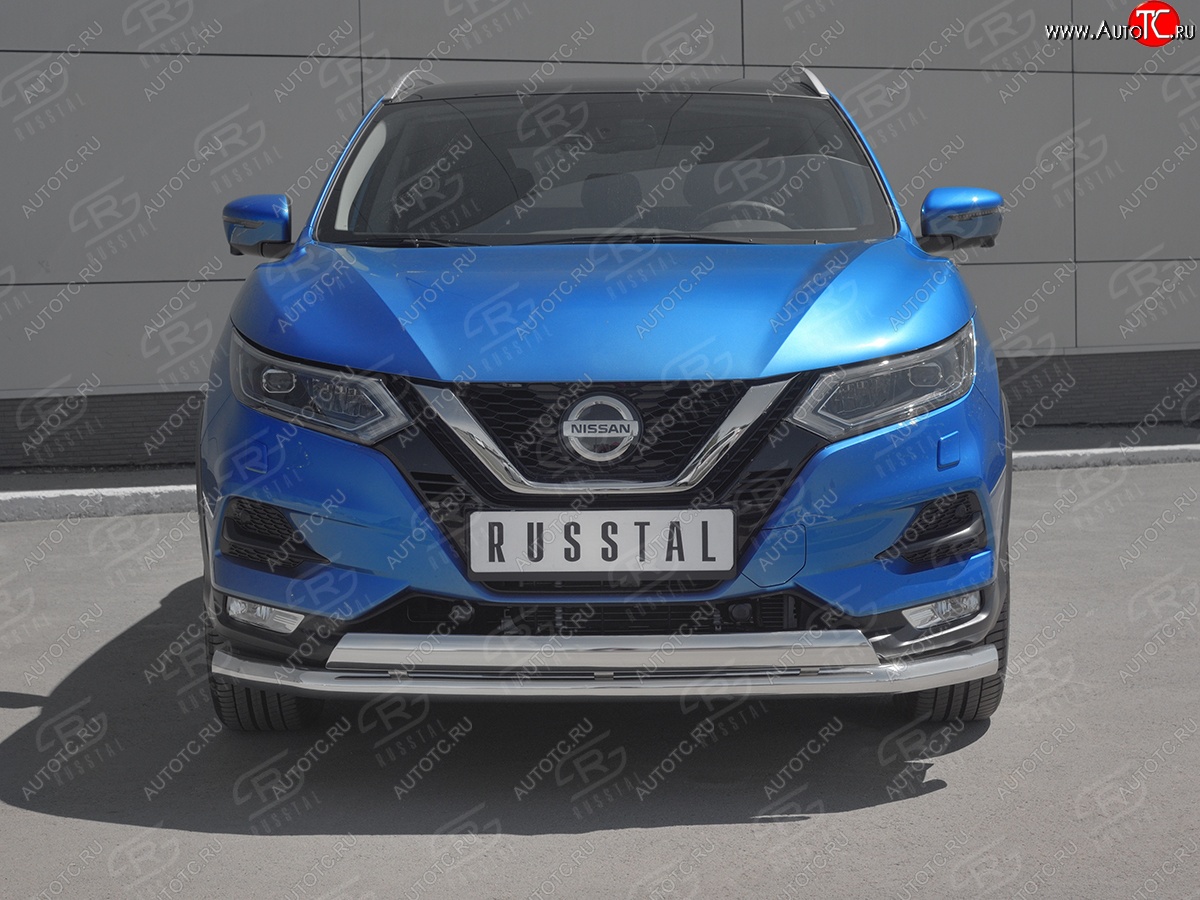 13 999 р. Защита переднего бампера (2 трубы Ø63 и 75х42 мм, нержавейка) Russtal Nissan Qashqai 2 J11 рестайлинг (2017-2022)  с доставкой в г. Керчь