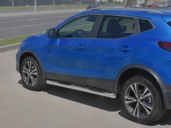 Защита порогов (Ø76 мм с проступью, нержавейка) SLITKOFF Nissan Qashqai  2 (2017-2022) J11 рестайлинг (Металлические торцы под 45°)