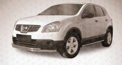 Длинная двойная защита переднего бампера из двух труб диаметром 57 и 42 мм Slitkoff Nissan Qashqai +2  1 (2008-2010) J10 дорестайлинг