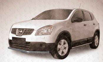 Защита переднего бампера Slitkoff (Ø 57 мм, длинная). Nissan Qashqai  1 (2010-2013) J10 рестайлинг (Сталь с полимерным покрытием. Цвет: серебристый)