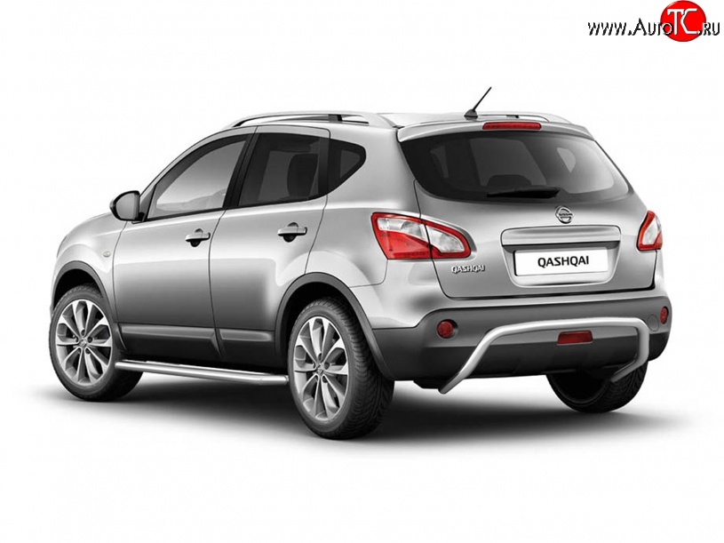 5 199 р. Защита заднего бампера из трубы диаметром 51 мм Petroil Tuning  Nissan Qashqai  1 (2010-2013) J10 рестайлинг (Нержавеющая полированная сталь)  с доставкой в г. Керчь