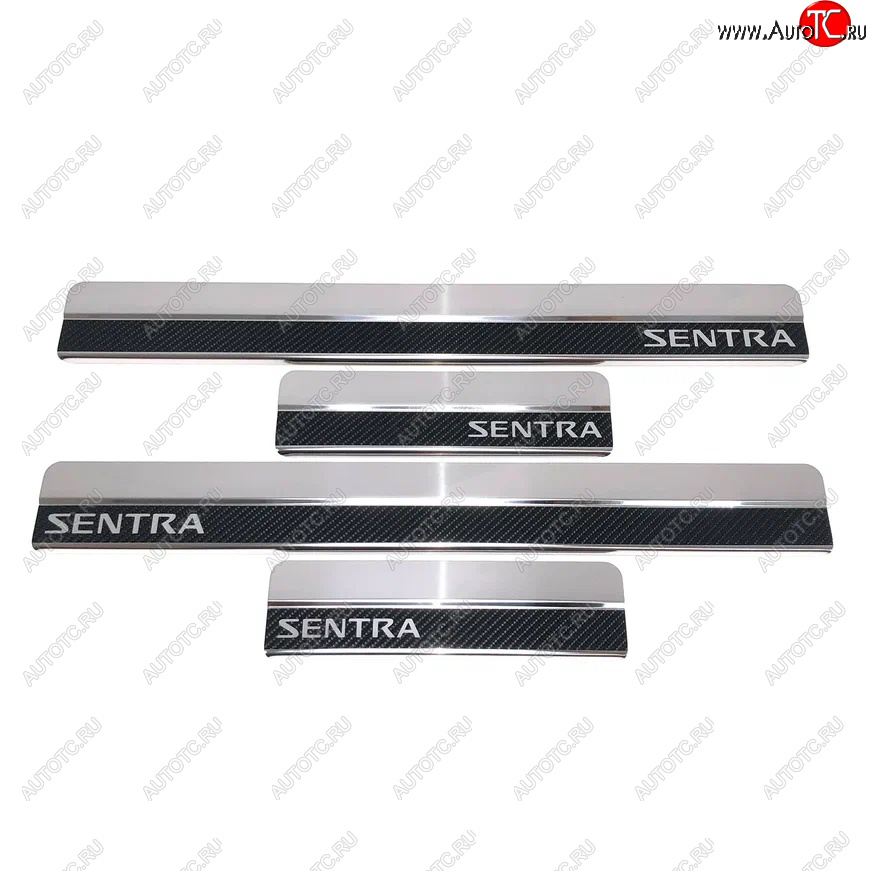 2 499 р. Накладки порожков салона INOX  Nissan Sentra  7 (2014-2017) B17 (Нержавеющая сталь + карбон)  с доставкой в г. Керчь