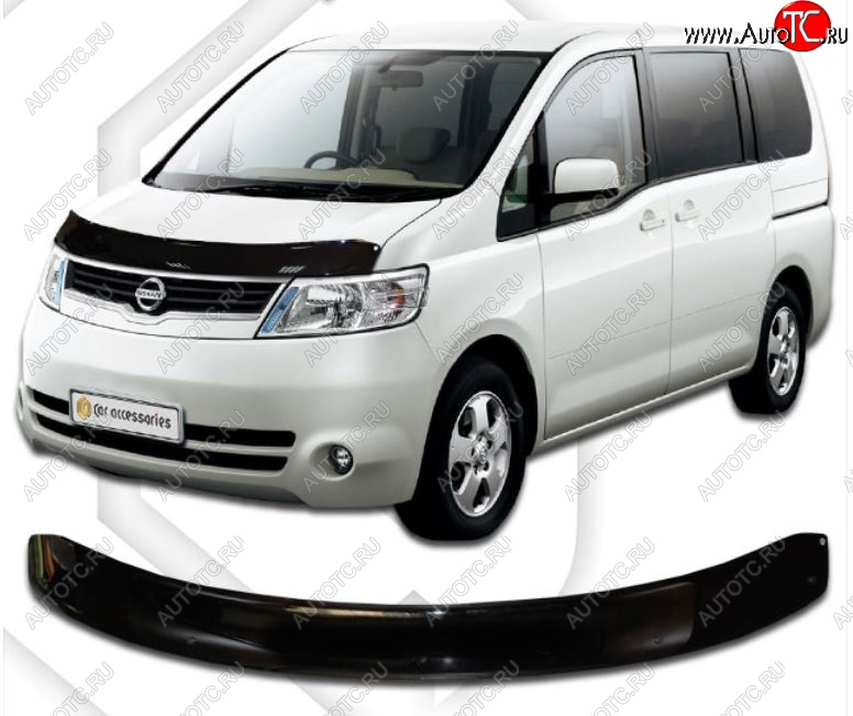 1 999 р. Дефлектор капота CA-Plastiс  Nissan Serena  3 (2005-2010) (Classic черный, Без надписи)  с доставкой в г. Керчь