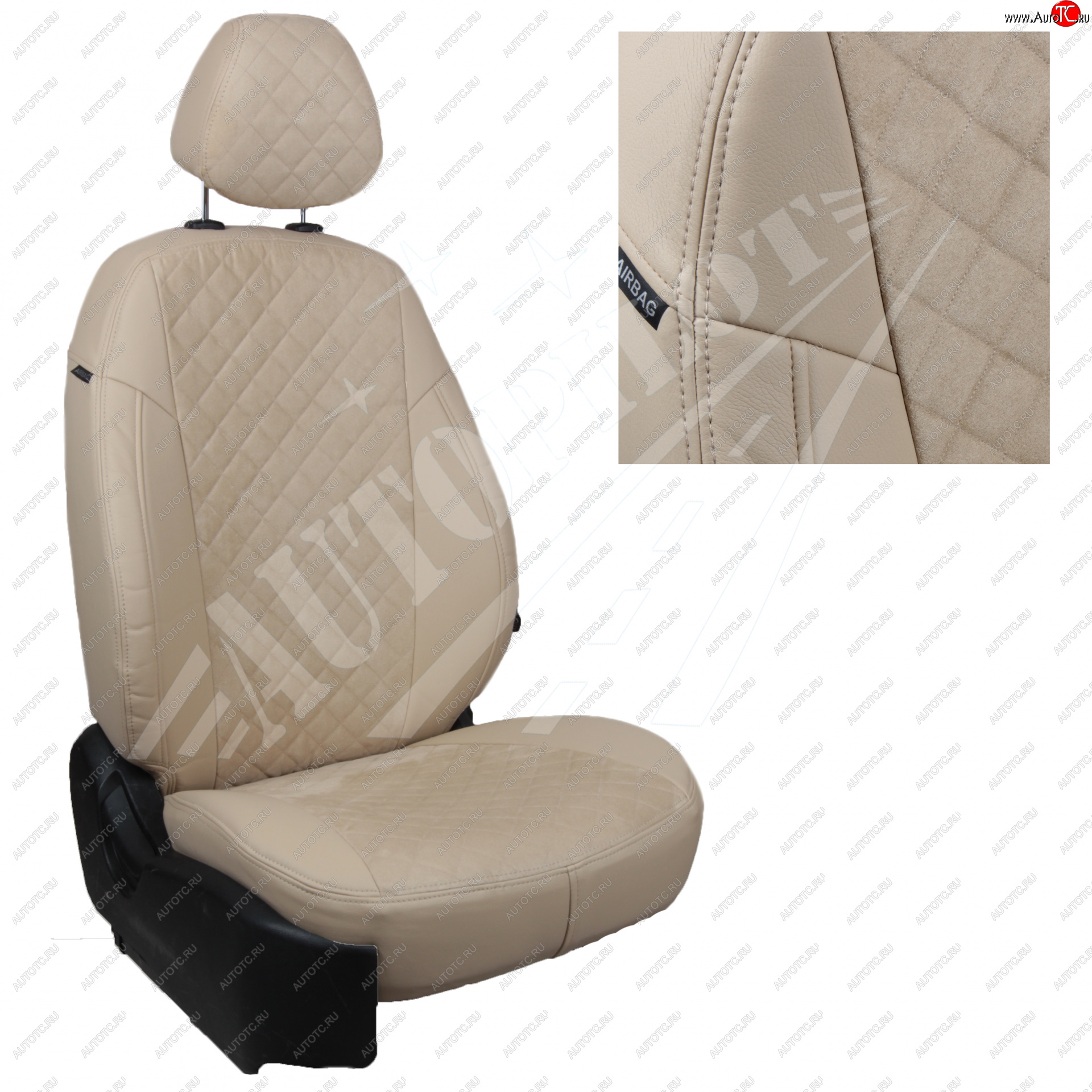14 449 р. Чехлы сидений AUTOPILOT Алькантара Ромб (РС 40/60)  Nissan Terrano  D10 (2016-2022), Renault Duster  HS (2015-2021) (Бежевый + Бежевый)  с доставкой в г. Керчь