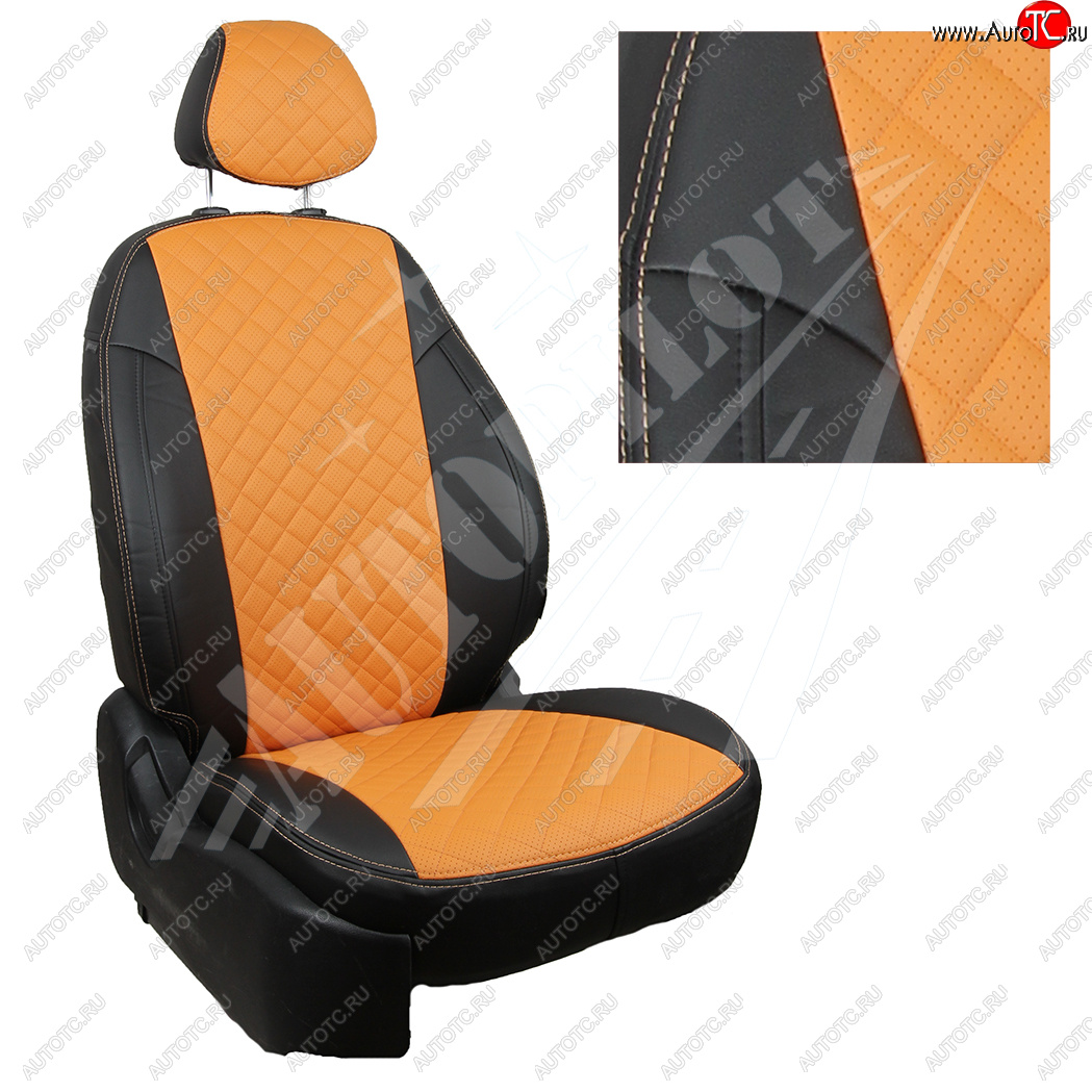 14 449 р. Чехлы сидений AUTOPILOT Экокожа Ромб (РС 40/60)  Nissan Terrano  D10 (2016-2022), Renault Duster  HS (2015-2021) (Черный + Оранжевый)  с доставкой в г. Керчь