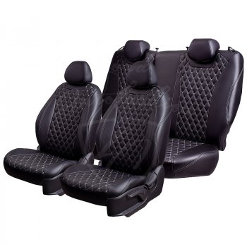 Чехлы для сидений Lord Autofashion Байрон (экокожа, 60/40, 2 П- и 1 Г-образных подголовника) Nissan Terrano  D10 (2016-2022), Renault Duster  HS (2015-2021) (Черный, вставка черная, строчка серая)