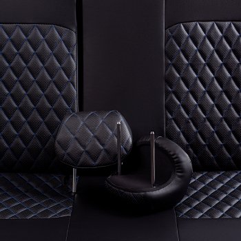 9 449 р. Чехлы для сидений Lord Autofashion Турин Ромб (экокожа, 60/40, 2 П- и 1 Г-образных подголовника)  Nissan Terrano  D10 (2016-2022) рестайлинг (Черный, вставка черная, строчка синяя)  с доставкой в г. Керчь. Увеличить фотографию 5