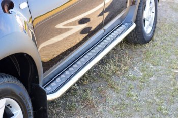 Порожки для ног из трубы Ø51 с алюминиевой площадкой Petroil Tuning Эстонец Renault Duster HS дорестайлинг (2010-2015) (Нержавеющая полированная сталь)