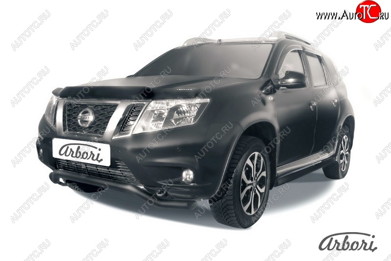 5 939 р. Защита переднего бампера Arbori (волна, черная, 1 труба d57 mm). Nissan Terrano D10 дорестайлинг (2013-2016)  с доставкой в г. Керчь