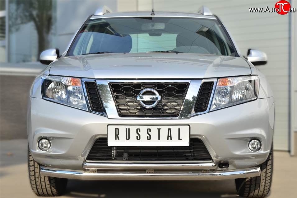 15 849 р. Защита переднего бампера (2 трубыØ63 и 42 мм, нержавейка) SLITKOFF  Nissan Terrano  D10 (2013-2022) дорестайлинг, рестайлинг  с доставкой в г. Керчь